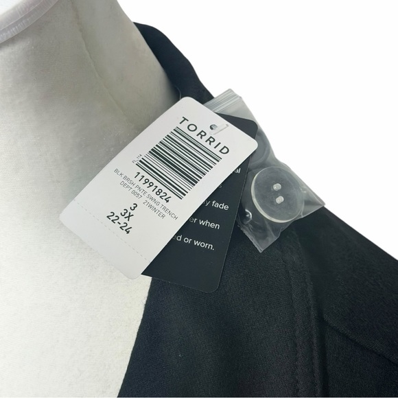 Torrid Black Brushed Ponte Trench Coat - NWT - Plus size 3x - Picture 9 of 12